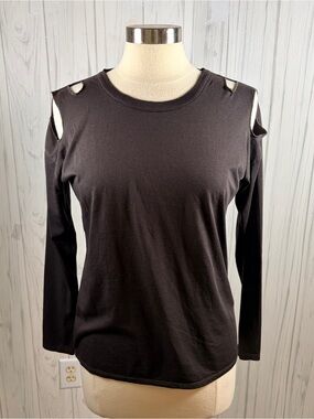 NWT CHASER Black Cold Shoulder Cutout Long-Sleeve Tee, S/M